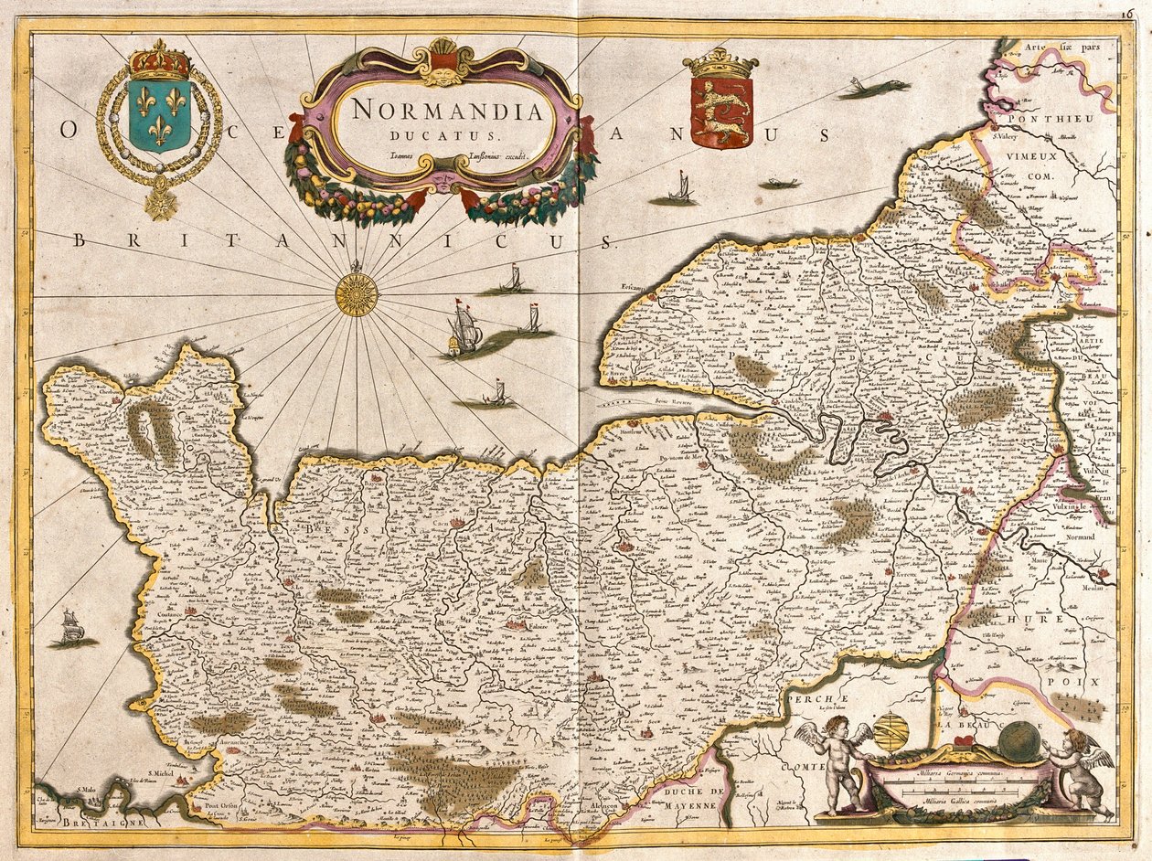 Mapa vévodství Normandie (Francie) (lept od Frederick de Wit
