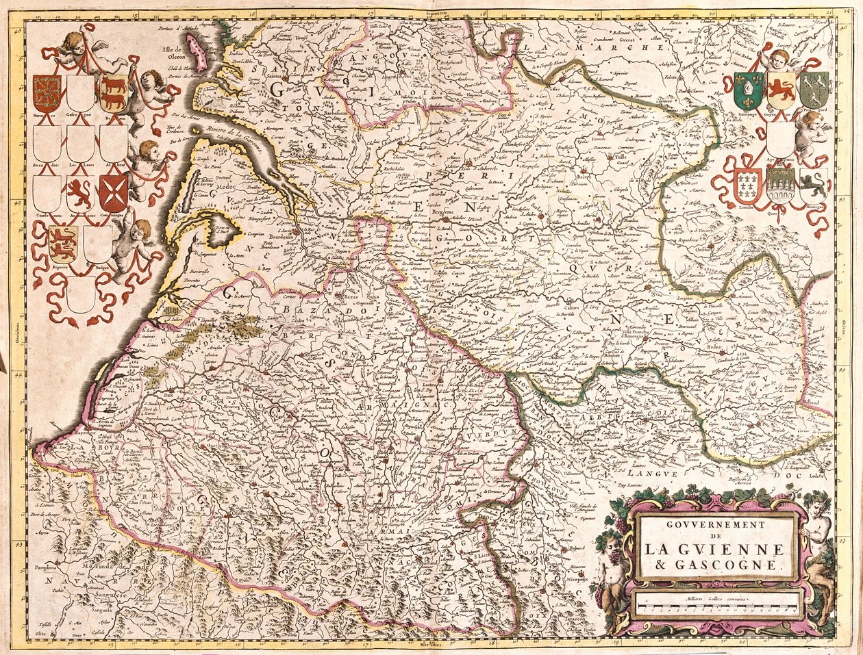 Mapa vlády Guyenne a Gascogne (Francie) (lept od Frederick de Wit