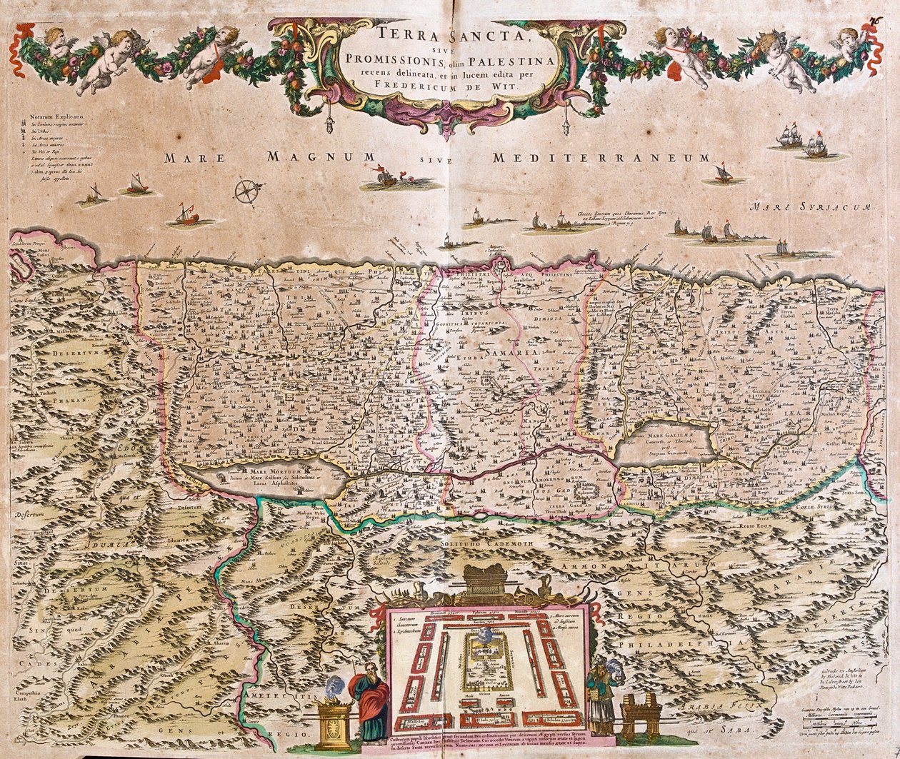 Mapa Svaté země (Izrael, Palestina) (lept od Frederick de Wit