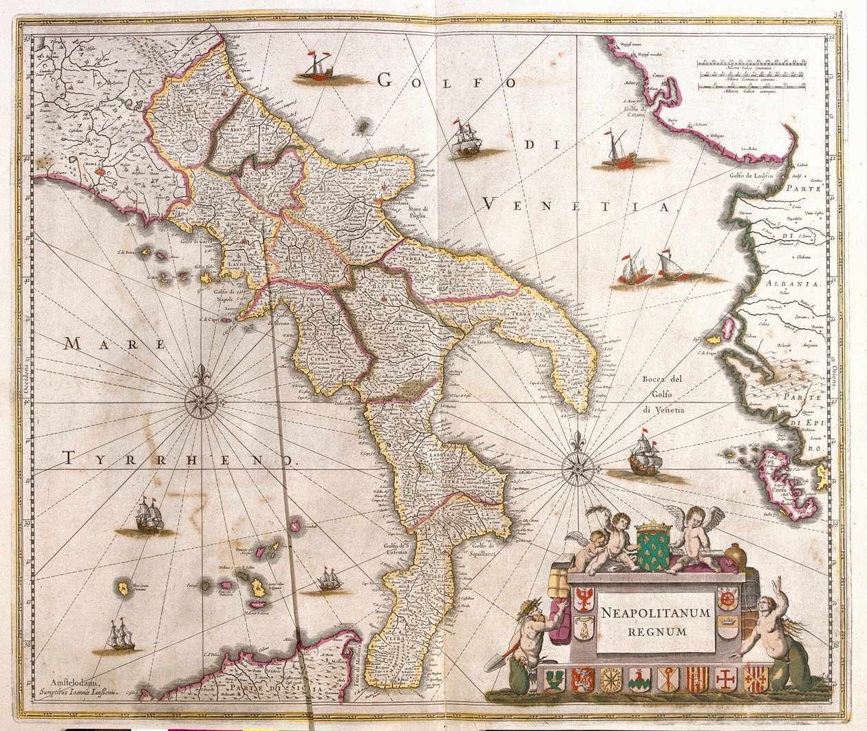 Mapa Neapolského království (Itálie) (lept od Frederick de Wit