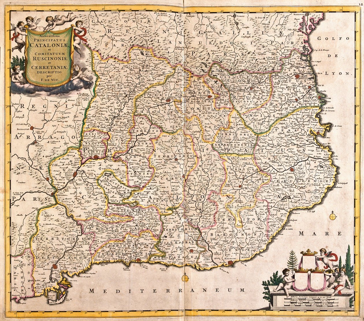 Mapa Principauta Katalánska (Španělsko) (lept od Frederick de Wit