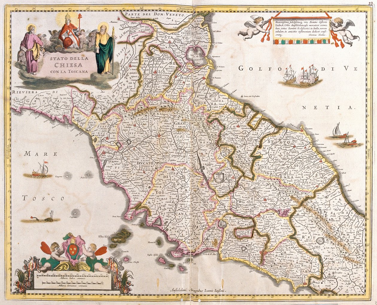 Mapa církevních států v Toskánsku (Itálie) (lept od Frederick de Wit