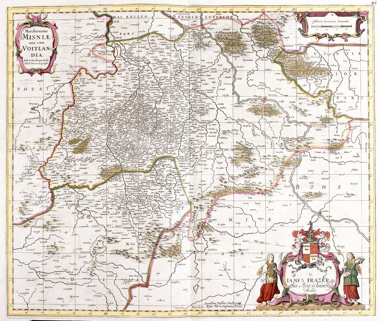 Mapa pochodu (markrabství) Misnie (Německo) (lept od Frederick de Wit