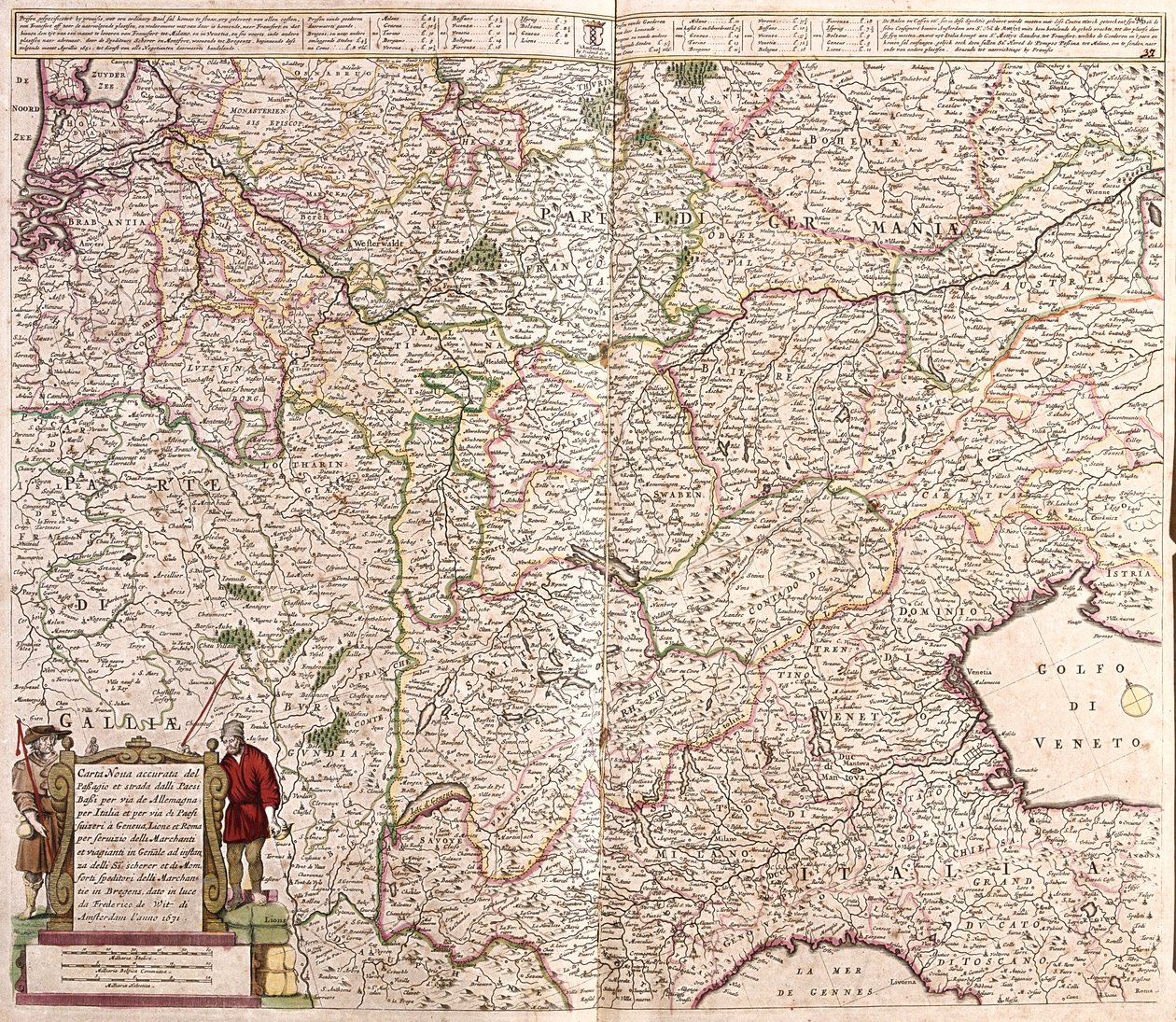 Mapa oblasti řetězce Alp (Francie, Itálie, Německo) (lept od Frederick de Wit
