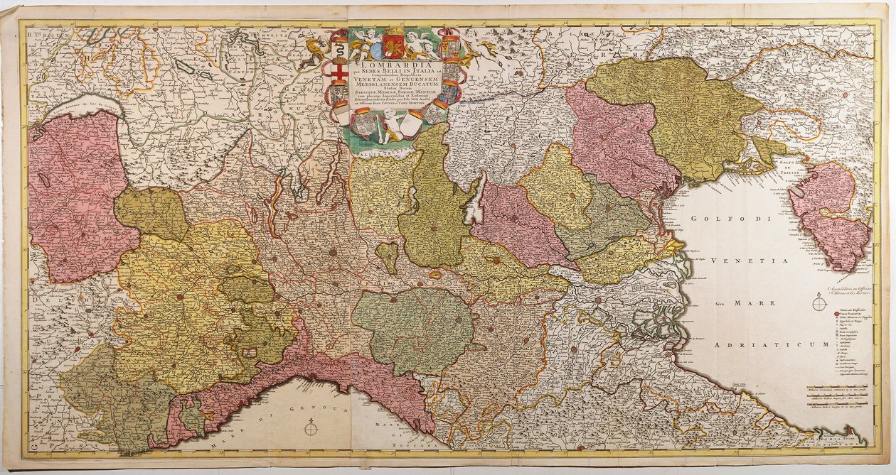 Severní Itálie. Mapa Frederika de Wita, Amsterdam, mědirytina. 1705 od Frederick de Wit