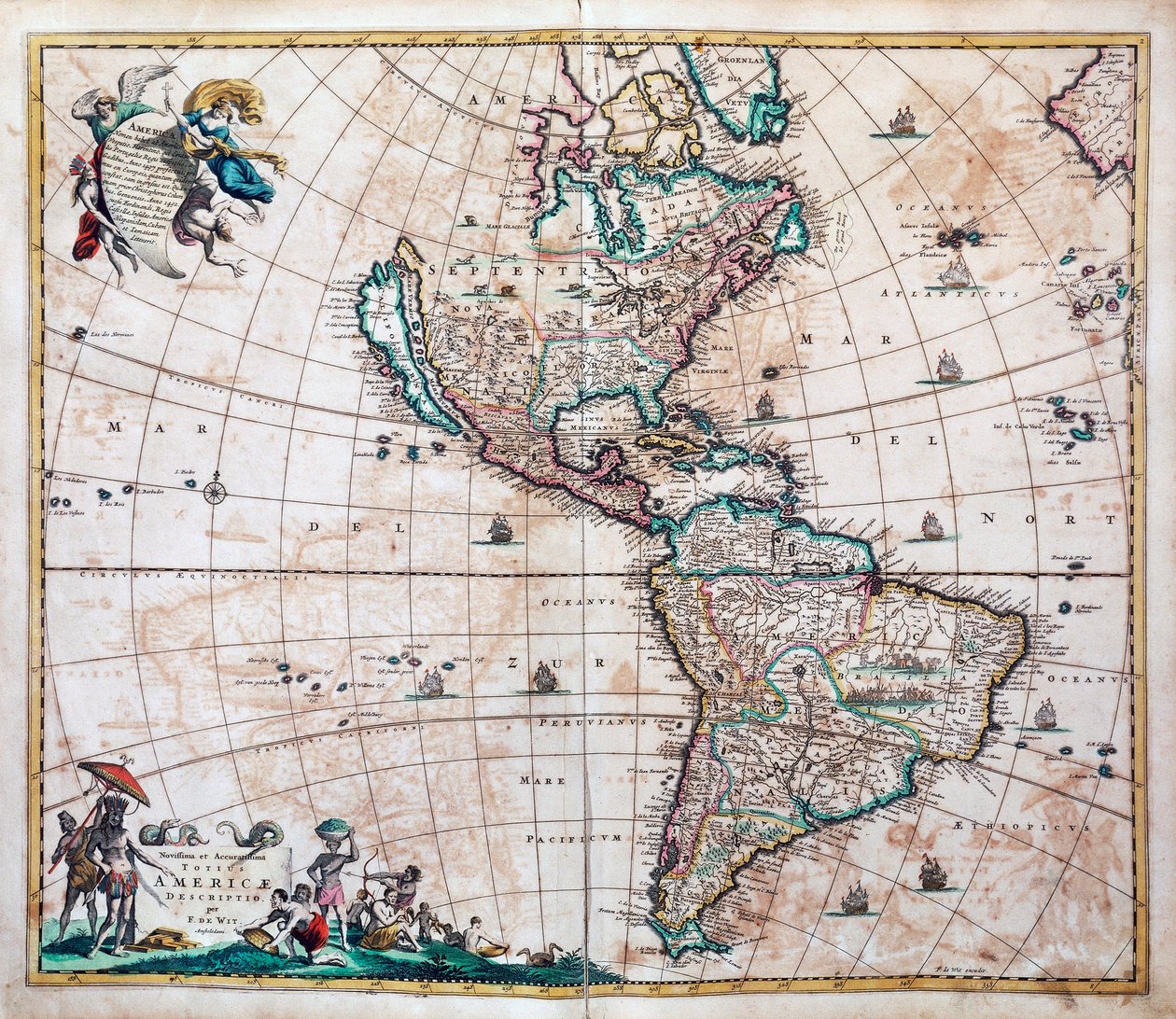 Přesný popis, mapa Ameriky a Pacifiku od Frederika de Wita (1629 nebo 1630-1706), Amsterdam od Frederick de Wit