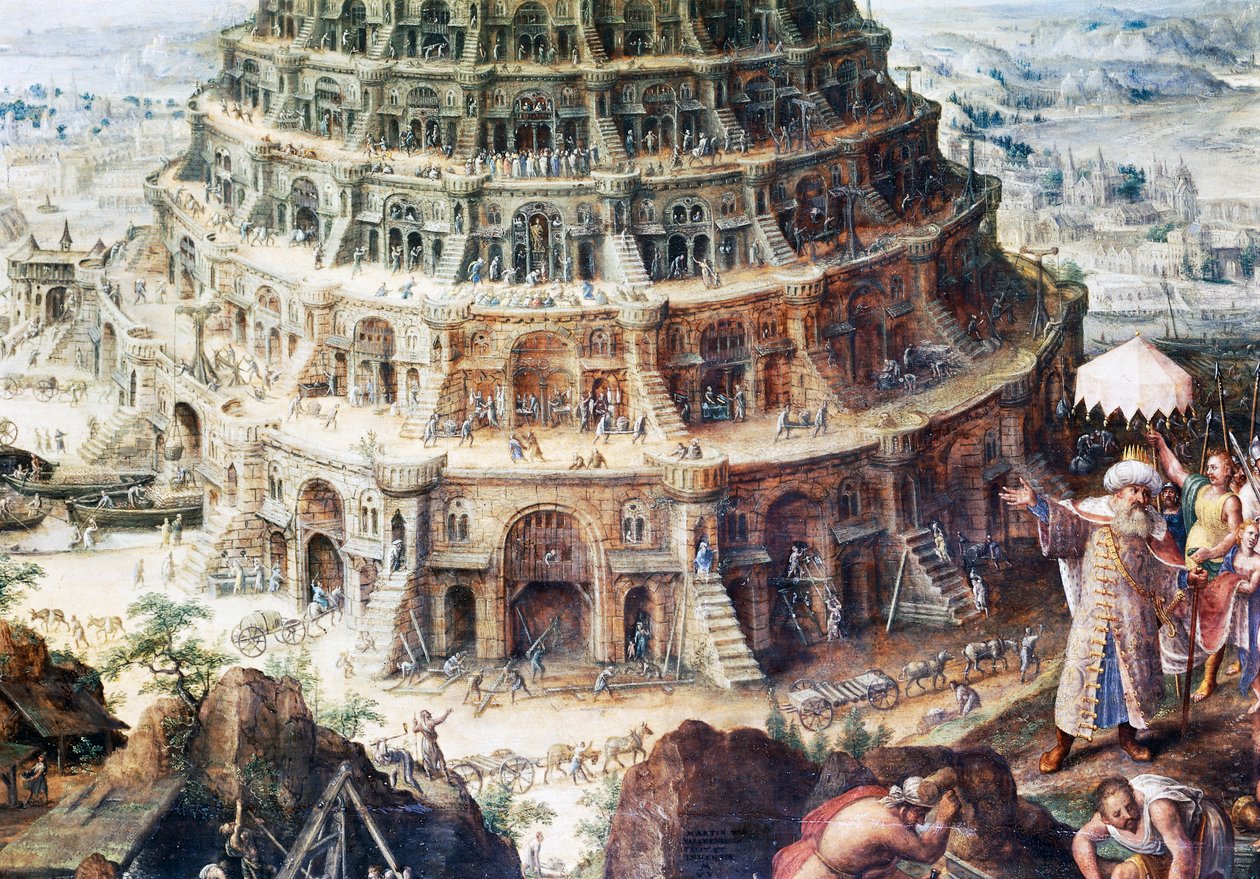 Babylonská věž, detail od Frederick van Valkenborch
