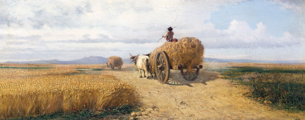 Wheatfield, cca 1868, obraz Federica Rossana (1835-1912), olej na plátně, 30x73 cm od Frederico Rossano