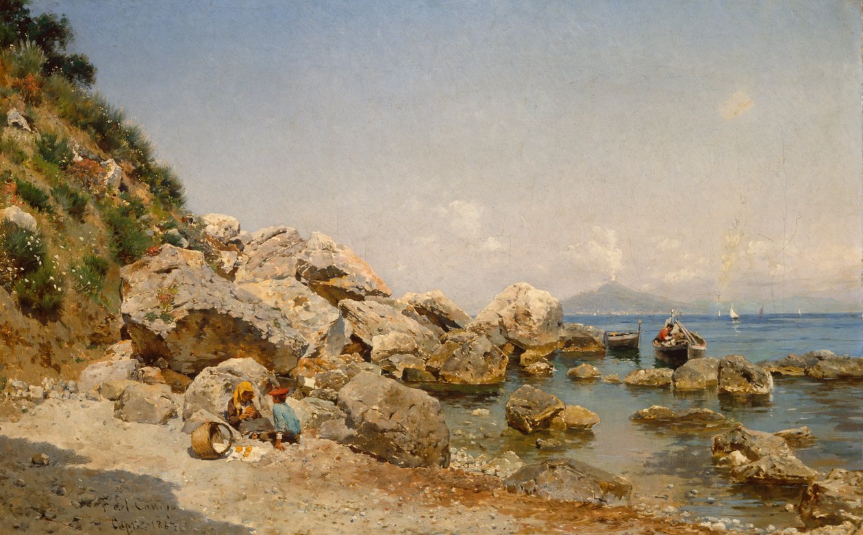 Na Pláži, Capri S Vesuvem V Pozadí od Frederico del Campo