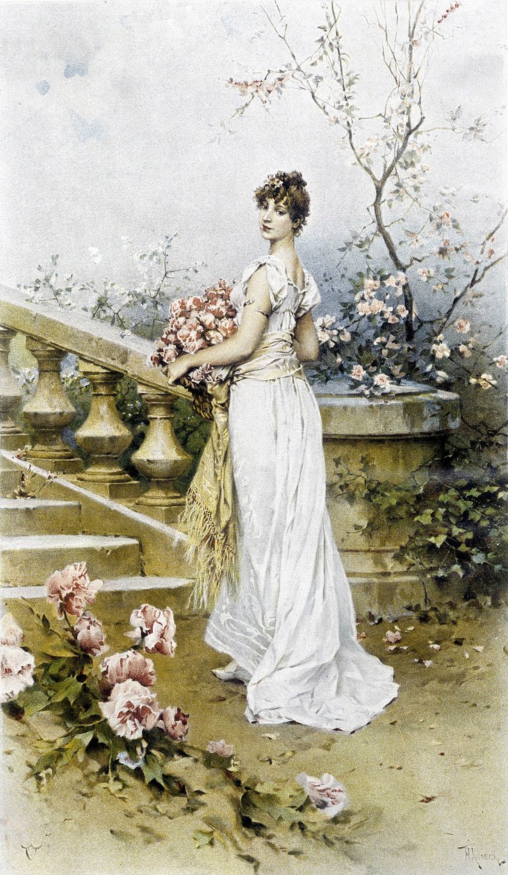 Žena - alegorie začátku léta, kalendář ilustrovaný Hubertem Dysem, maloval F.H. Kaemmerer od Frederik Hendrik Kaemmerer