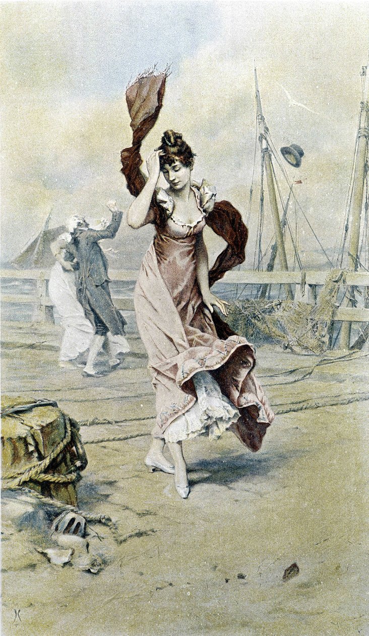 Žena na pobřeží - alegorie časného jara, kalendář ilustrovaný Hubertem Dysem, maloval F.H. Kaemmerer od Frederik Hendrik Kaemmerer