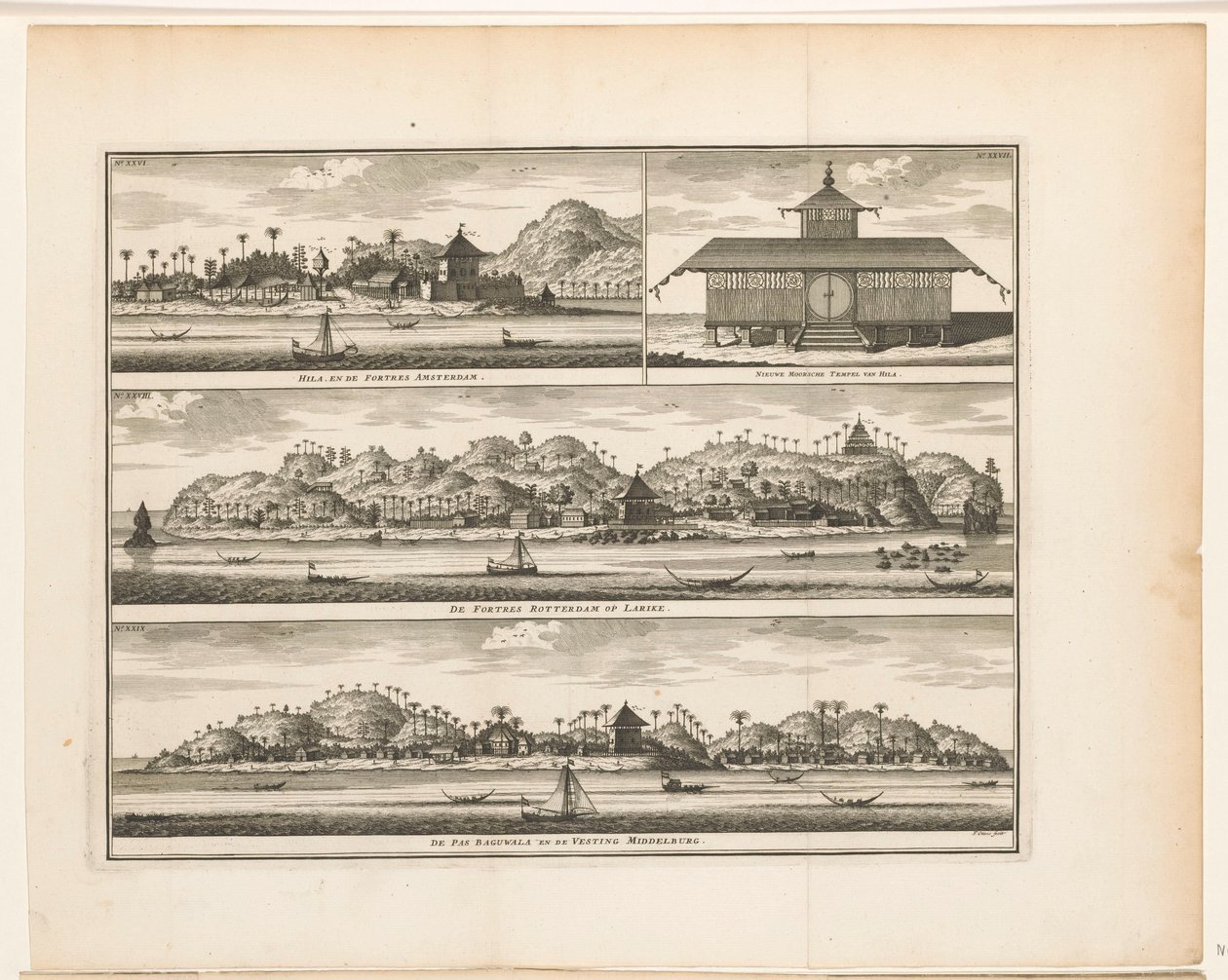Tři pevnosti na Ambonu Hila a pevnosti Amsterdam / Nový maurský chrám Hila / Pevnost Rotterdam na Larike / De Pas Baguwala a Vesting Middelburg (název na objektu) od Frederik Ottens