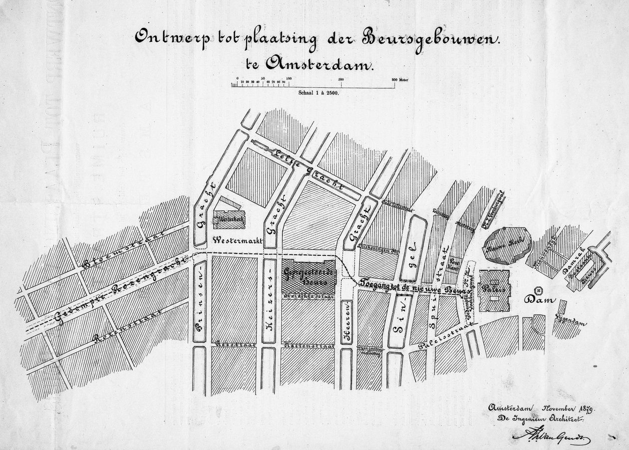 Design pro komoditní burzu, Amsterdam, situace. Listopadu 1879 od Frederik Willem van Gendt