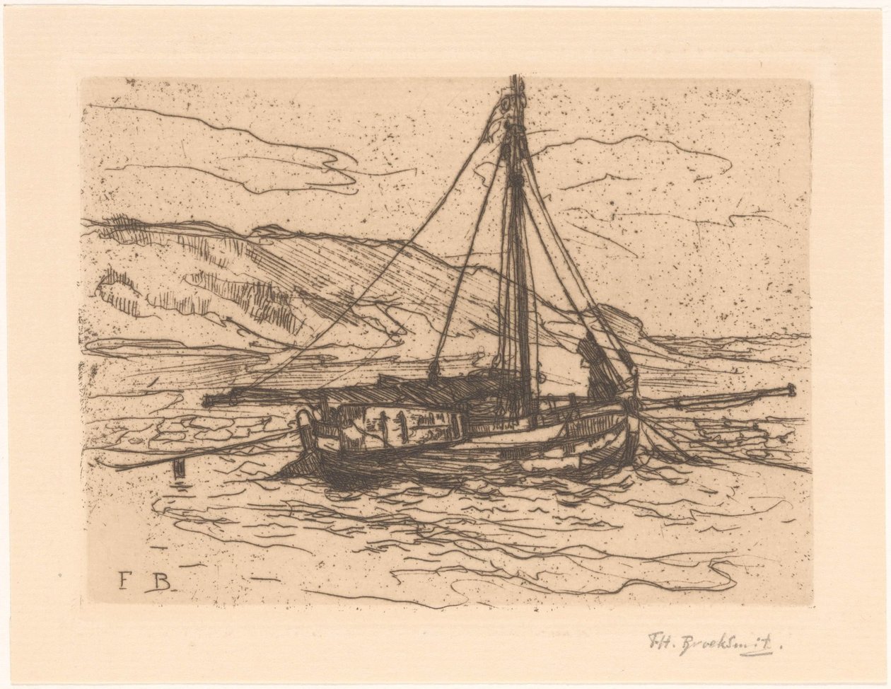 Krevetová loď na moři od Frederika Henriëtte Broeksmit (signed by artist)