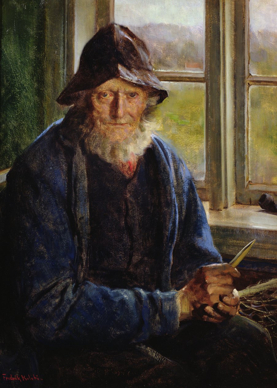 Starý rybář (olej na plátně) od Fredrik Kolstoe