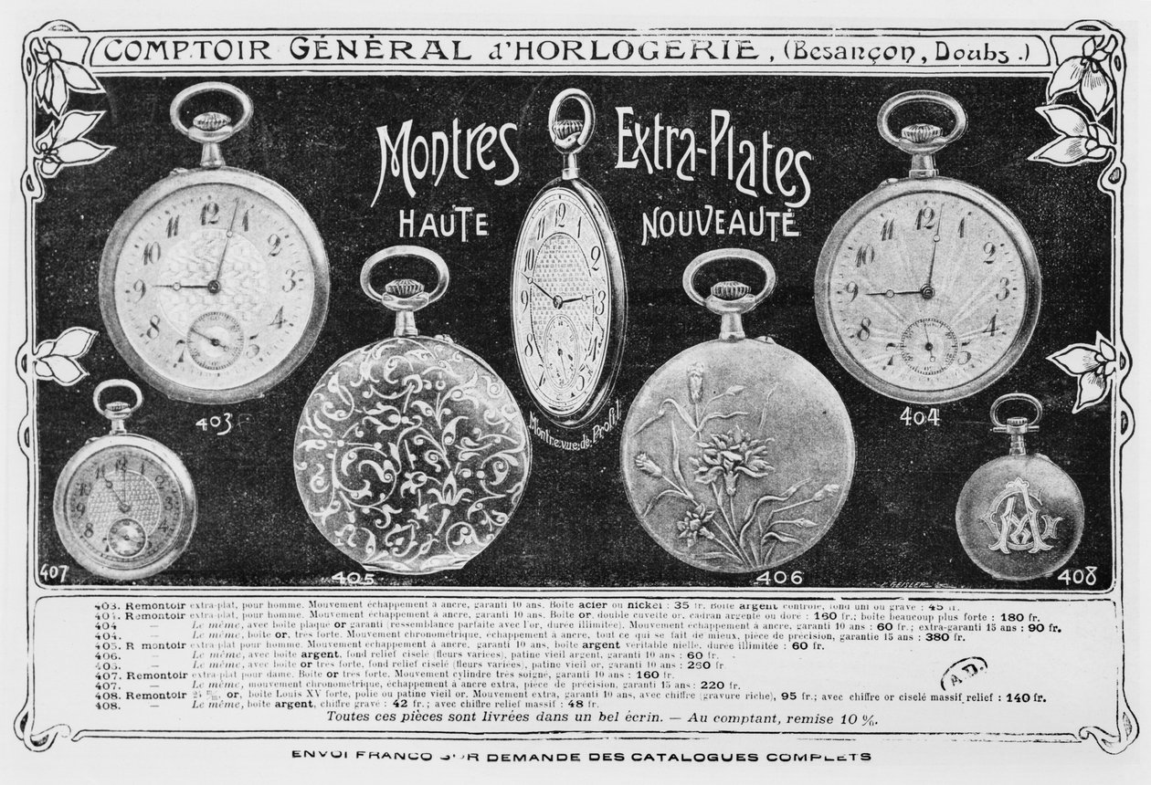 Reklama na hodinky, Comptoir General dhorlogerie, cca 1900 od French Photographer