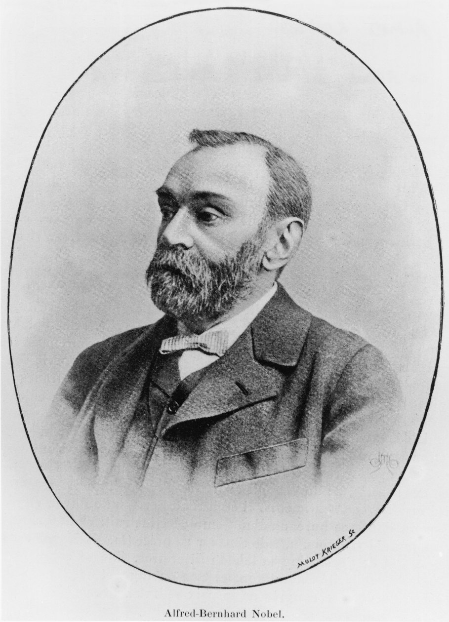 Alfred Nobel (1833-96) ilustrace z La Revue Illustre, 1902 (fotolitho) od French Photographer