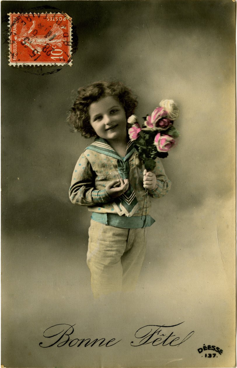 Karta Bonne Fete, 1907 (barevně tónovaná fotografie) od French Photographer