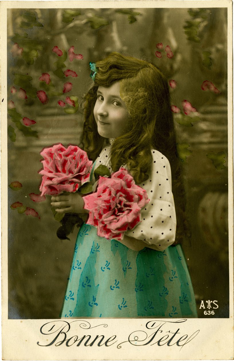 Bonne Fete pohlednice, 1908 (barevně tónovaná fotografie) od French Photographer
