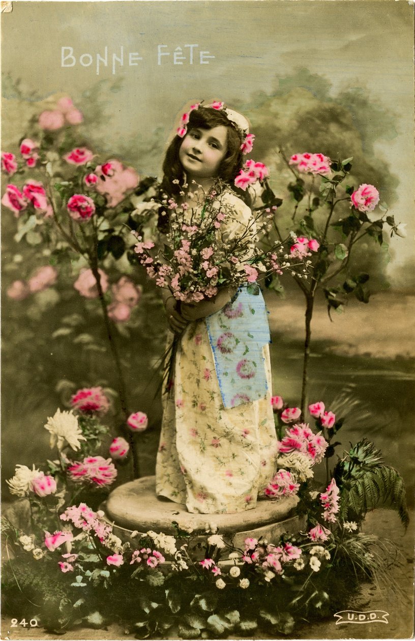 Karta Bonne Fete, 1907 (barevně tónovaná fotografie) od French Photographer