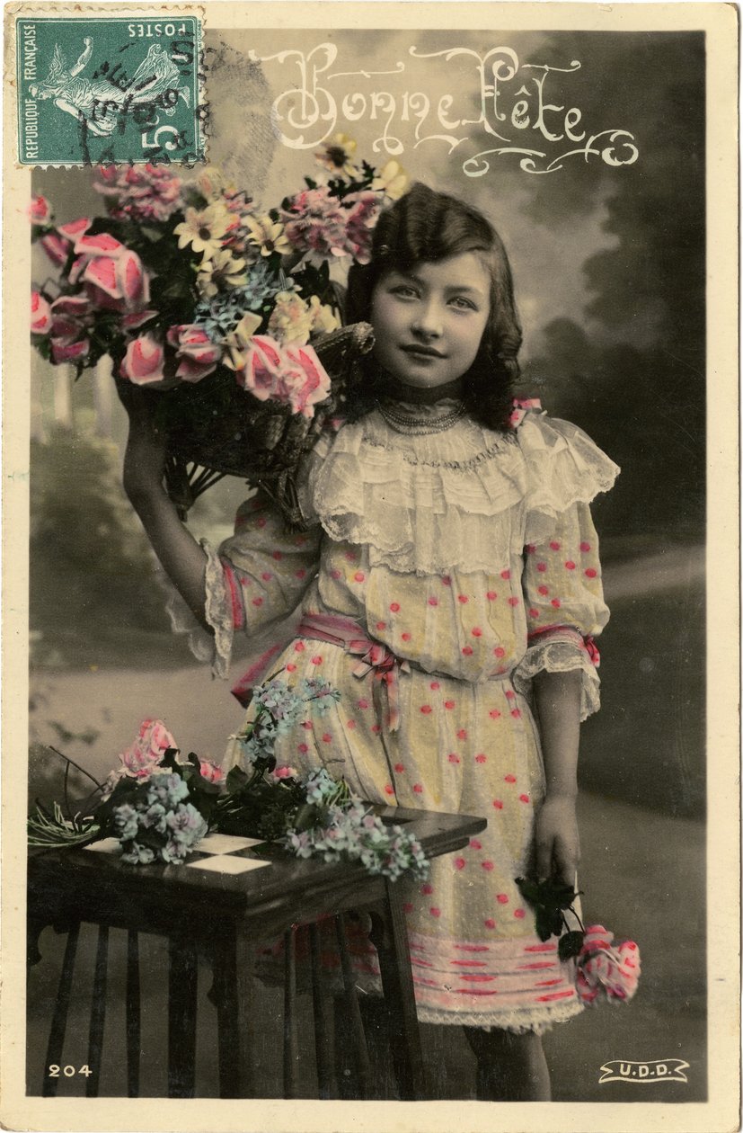 Bonne fete pohlednice, 1908 (barevně tónovaná fotografie) od French Photographer