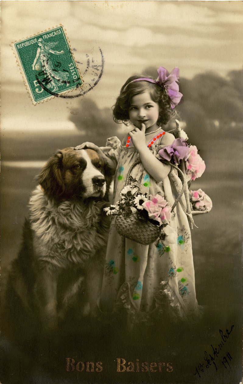 Pohlednice Polibky, 1911 (barevně tónovaná fotografie) od French Photographer