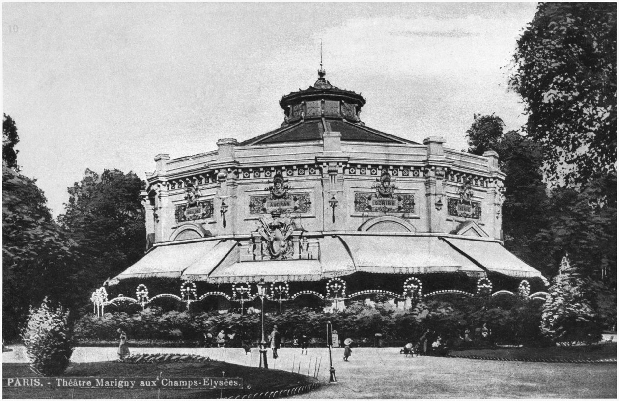 Pohlednice zobrazující Marigny Theatre, Champs-Elysees, Paříž, před rokem 1914 od French Photographer