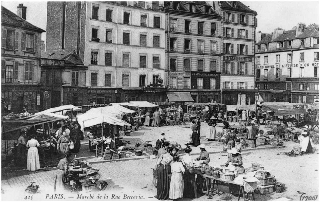 Pohlednice zobrazující Place dAligre a Marche Lenoir, Rue Beccaria, Paříž, 1906 od French Photographer