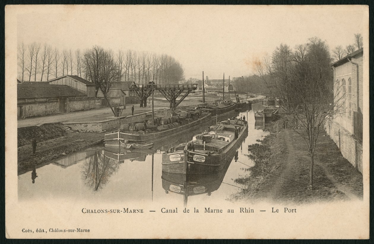 Pohlednice zobrazující kanál Marne-Rýn v Chalons-sur-Saone, kolem roku 1900 (fotolitho) od French Photographer