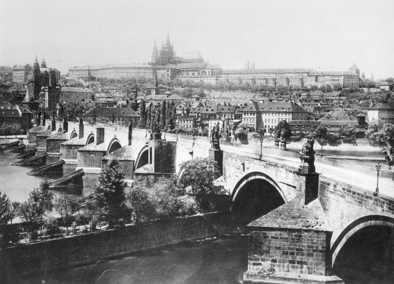 Pohled na Prahu s Císařským palácem a Karlovým mostem, konec 19. století od French Photographer