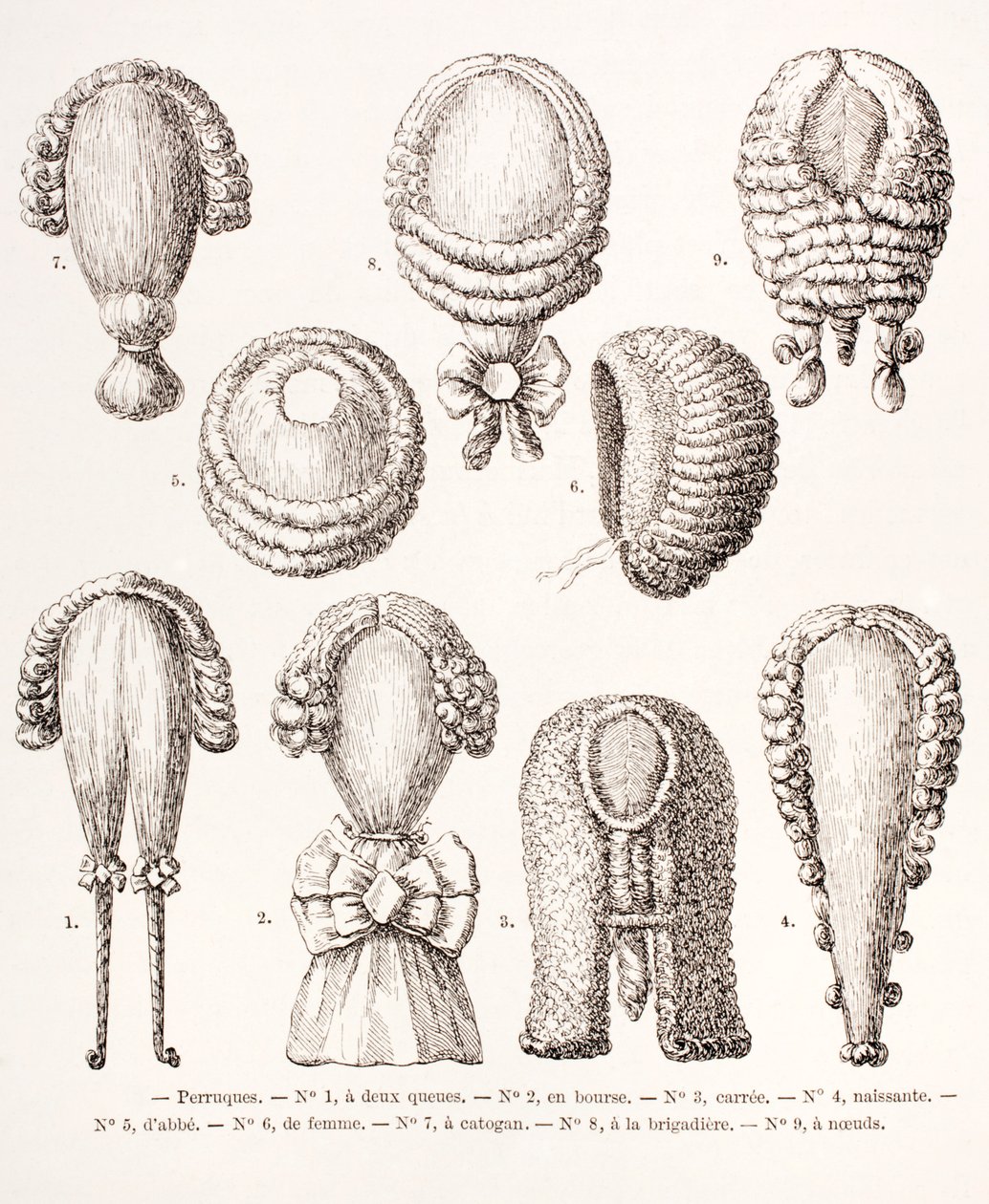 Sbírka pánských a dámských paruk z 18. století, 1875 od French School