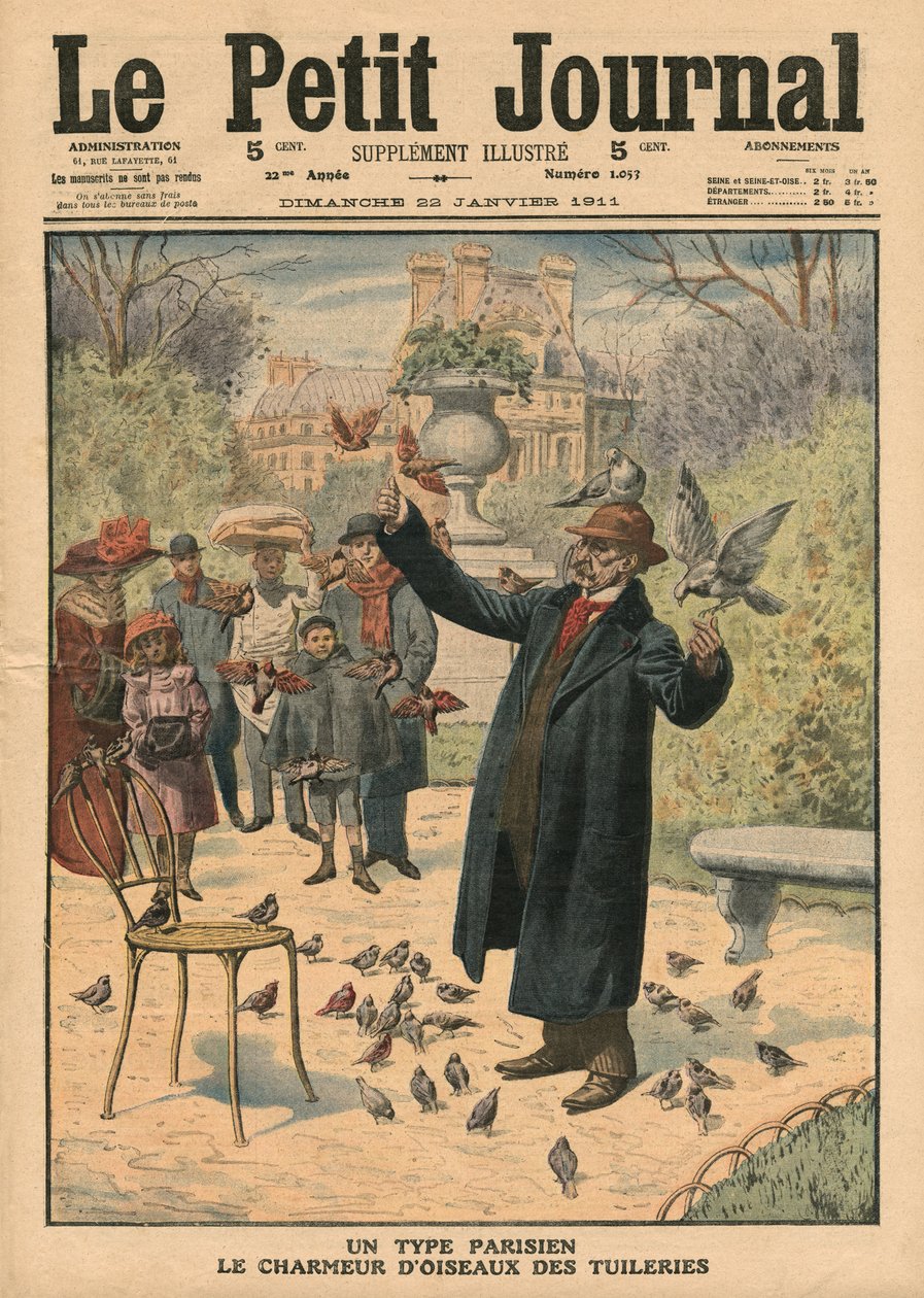 Pařížský typ, zaříkávač ptáků z Tuileries, ilustrace z 