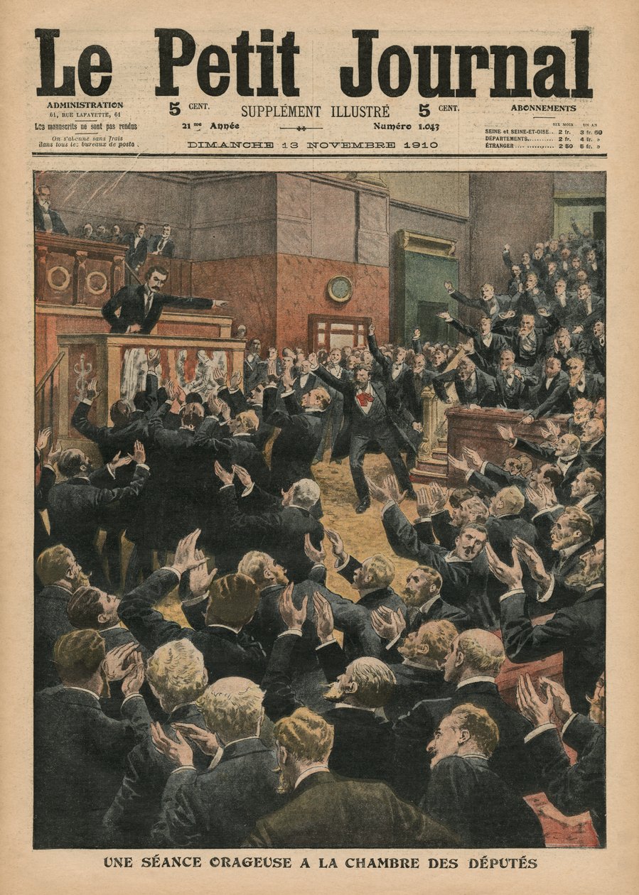 Bouřlivé zasedání v Poslanecké sněmovně, ilustrace z 