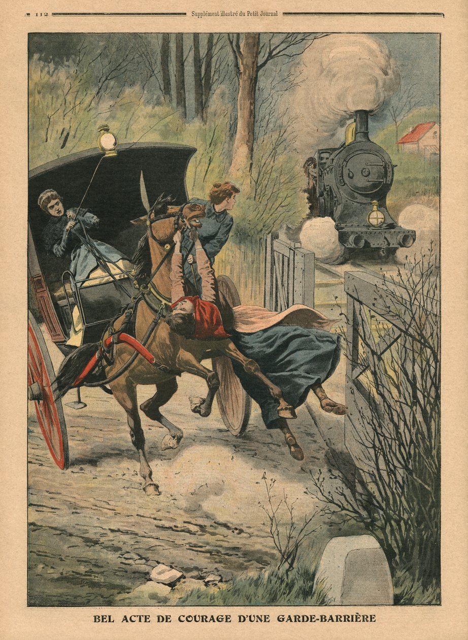 Statečný akt strážce železničního přejezdu, ilustrace z 