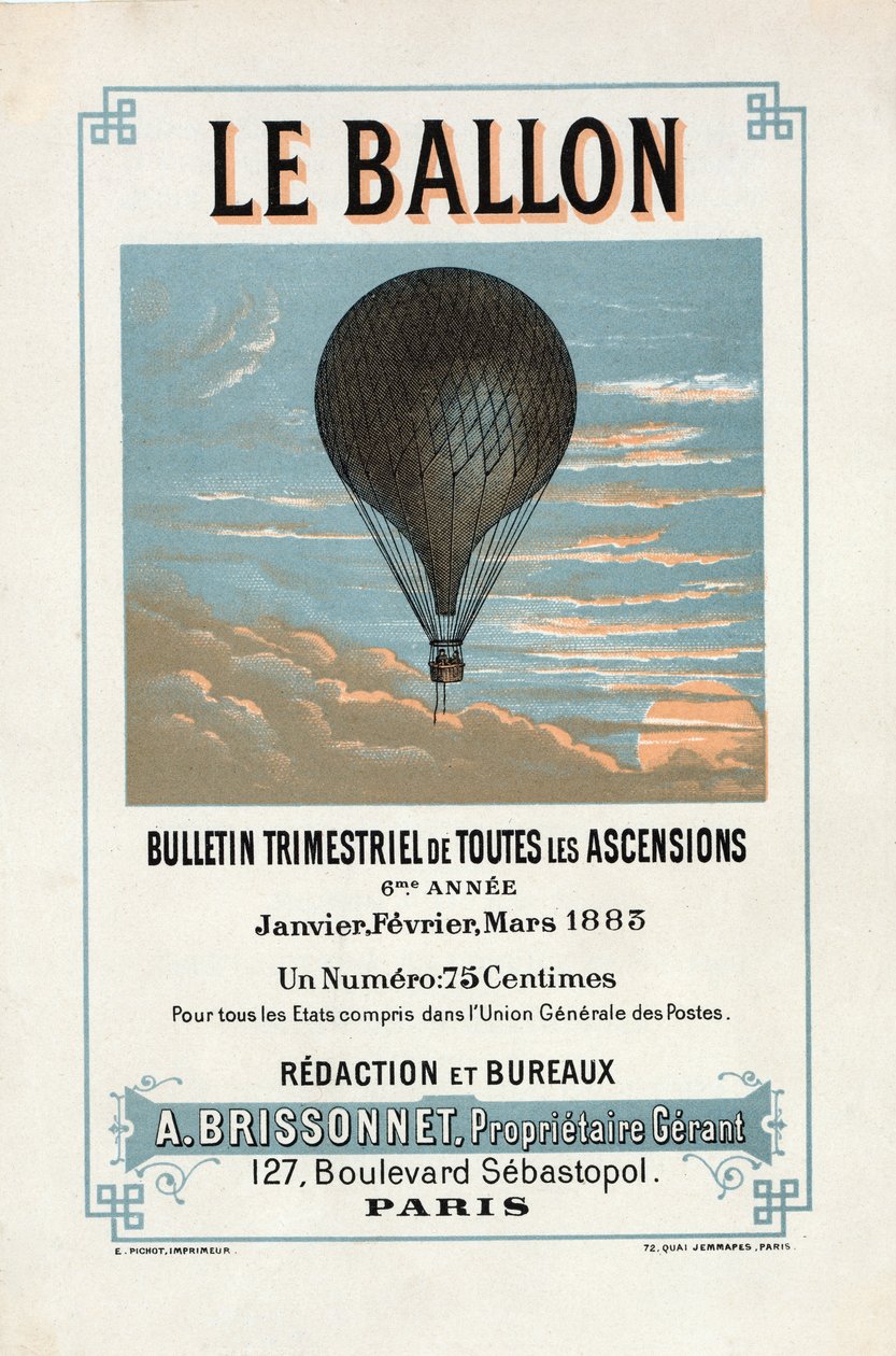 Reklama na Le Ballon, leden, únor, březen 1883, pub. 1883 (barevná litografie) od French School