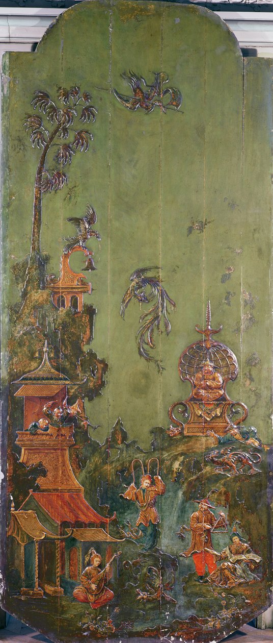 Vzduch, ze série panelů zobrazujících Čtyři živly, cca 1730 (polychromované dřevo) od French School
