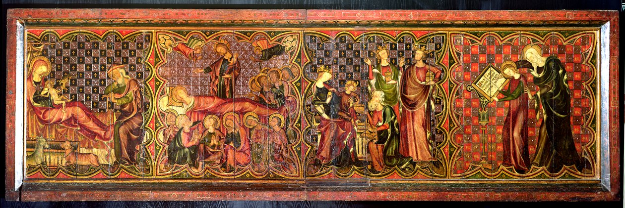 Čelo oltáře s obrazem Život Panny Marie, kolem roku 1300 (tempera na desce) od French School
