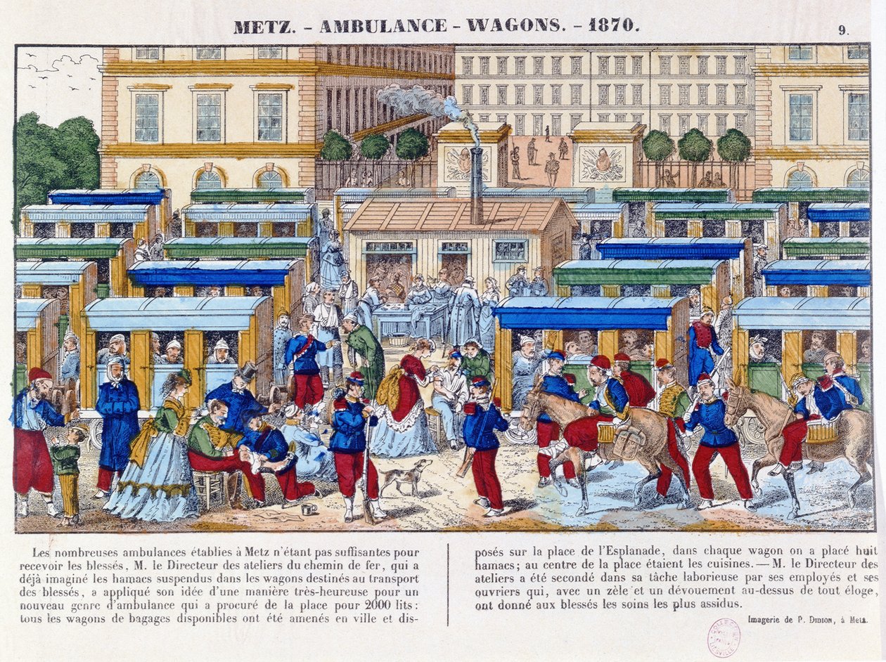 Sanitní vlak v Metz během prusko-francouzské války v roce 1870, cca 1870-71 od French School