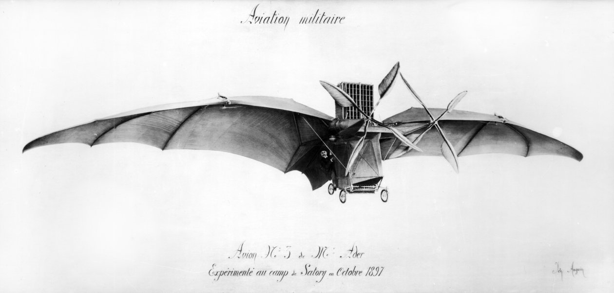 Avion III, "Netopýr", navržený Clementem Aderem (1841-1925) ve vojenském táboře Satory, říjen 1897 od French School