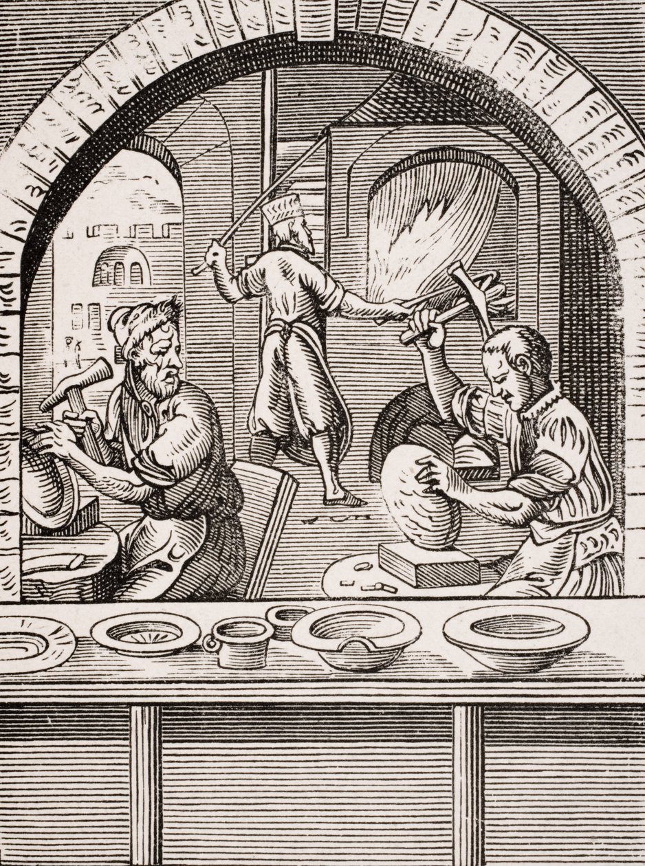 Basin Maker, reprodukce dřevorytu Josta Ammana (1539-91) z knihy "Le Moyen Age et La Renaissance" od Paula Lacroixe (1806-84) vydané v roce 1847. od French School