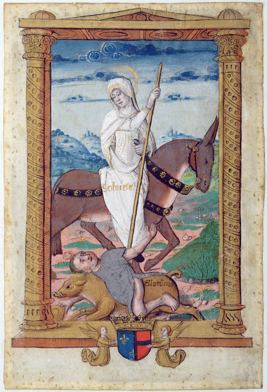 CL 22718E Sobriety Against Gluttony, od „Rondeaux des Vertus“, vytvořeno pro Louise de Savoie od French School
