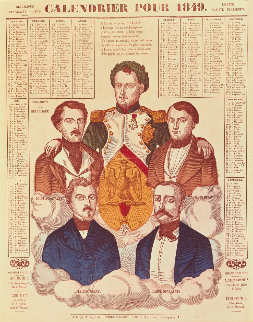 Kalendář na rok 1849 zobrazující rodinu Bonaparte, 1849 od French School