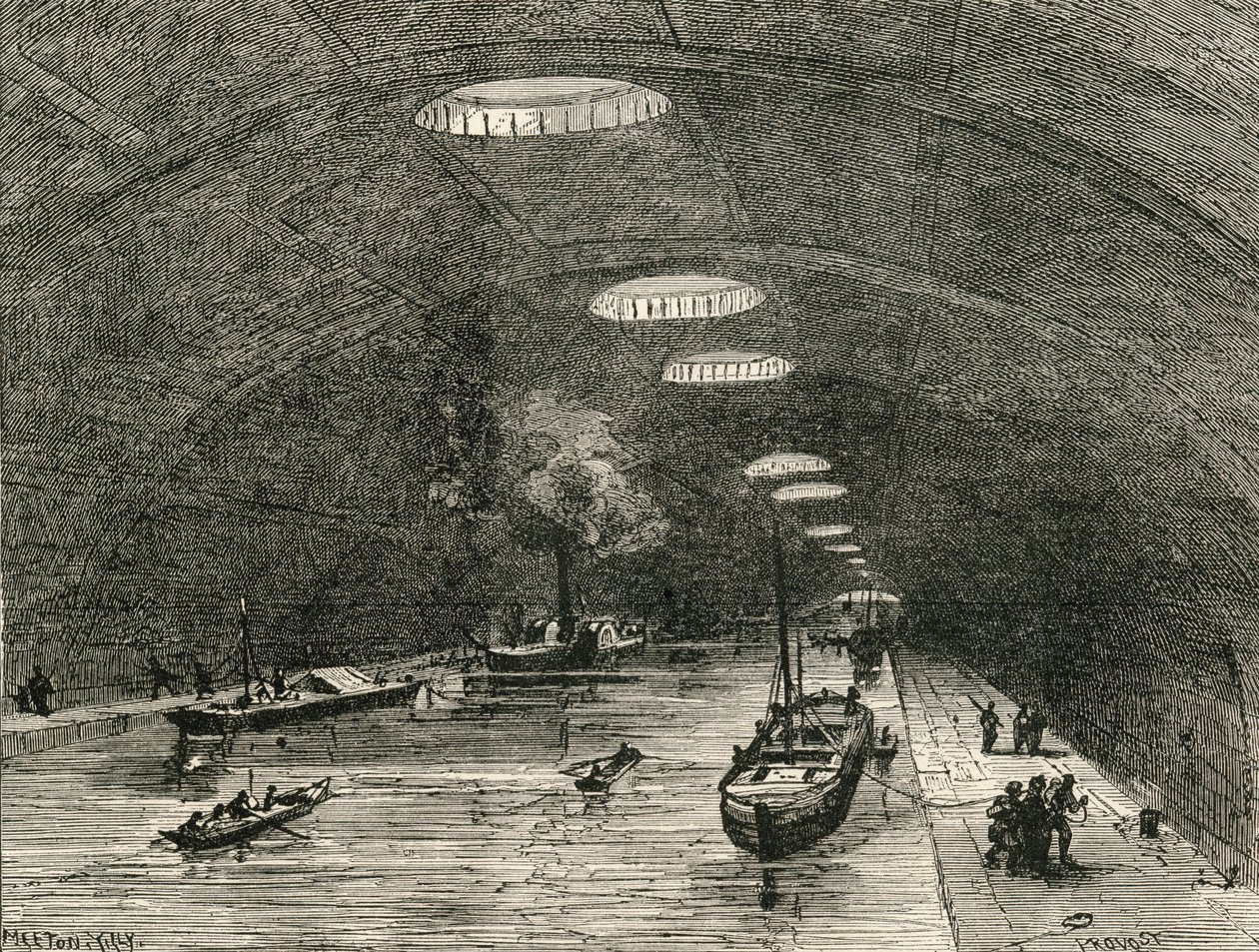 Canal Saint Martin, Paris, procházející pod východní částí města, z „French Pictures“ od reverenda Samuela G. Greena, vydaného v roce 1878 od French School