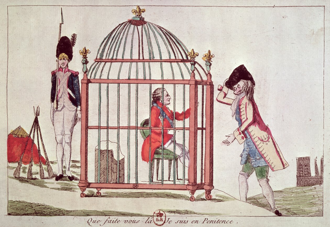 Karikatura Ludvíka XVI. (1754-93) v kleci po jeho zatčení ve Varennes, 1791 od French School