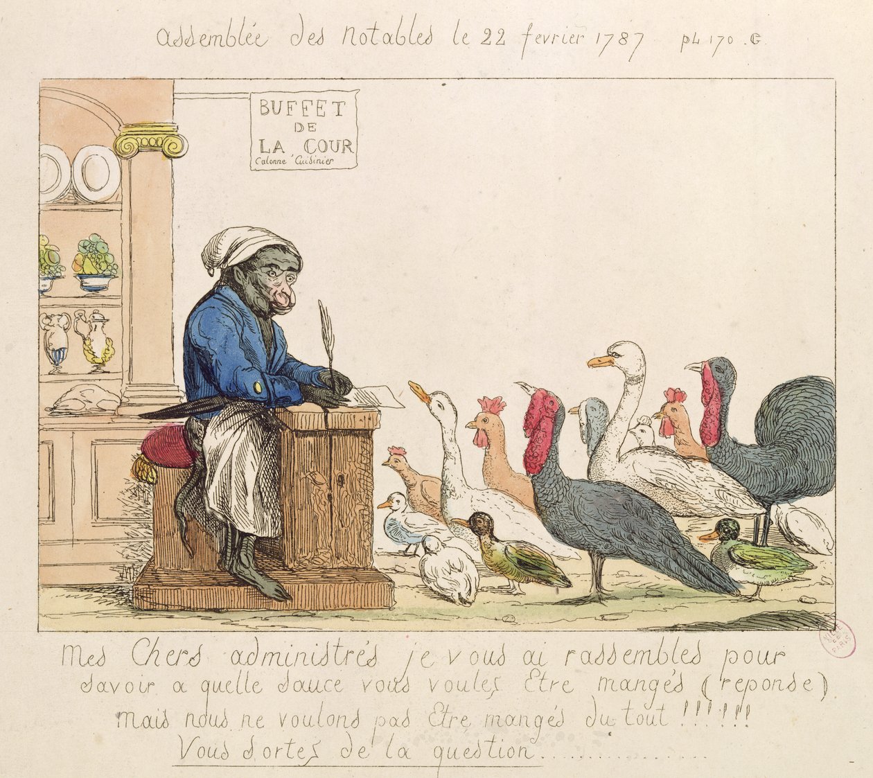 Karikatura Shromáždění významných osobností, 22. února 1787 (barevný lept) od French School