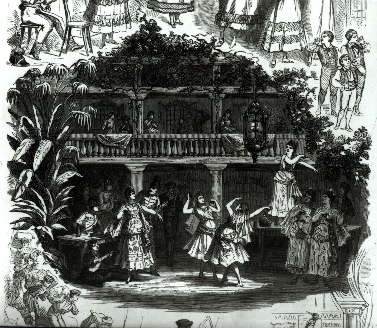 Carmen v krčmě Lilas Pastia, scéna z opery Georgese Bizeta (1838-75) od French School