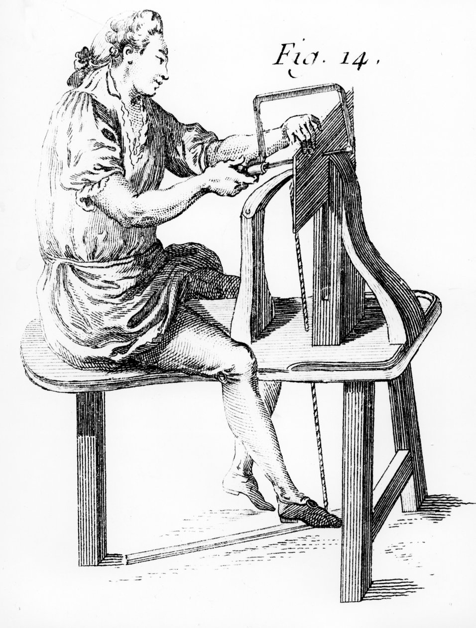 Truhlář vyrábějící fládrování od French School