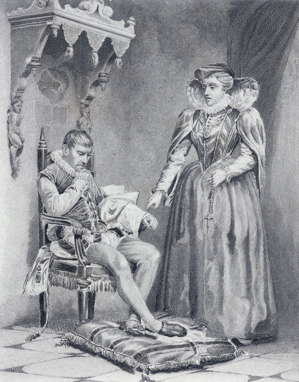 Charles IX (1550-1574), král Francie, se svou matkou Catherine de Medicis (1519-1589), regent Francie od 1560-1574 od French School
