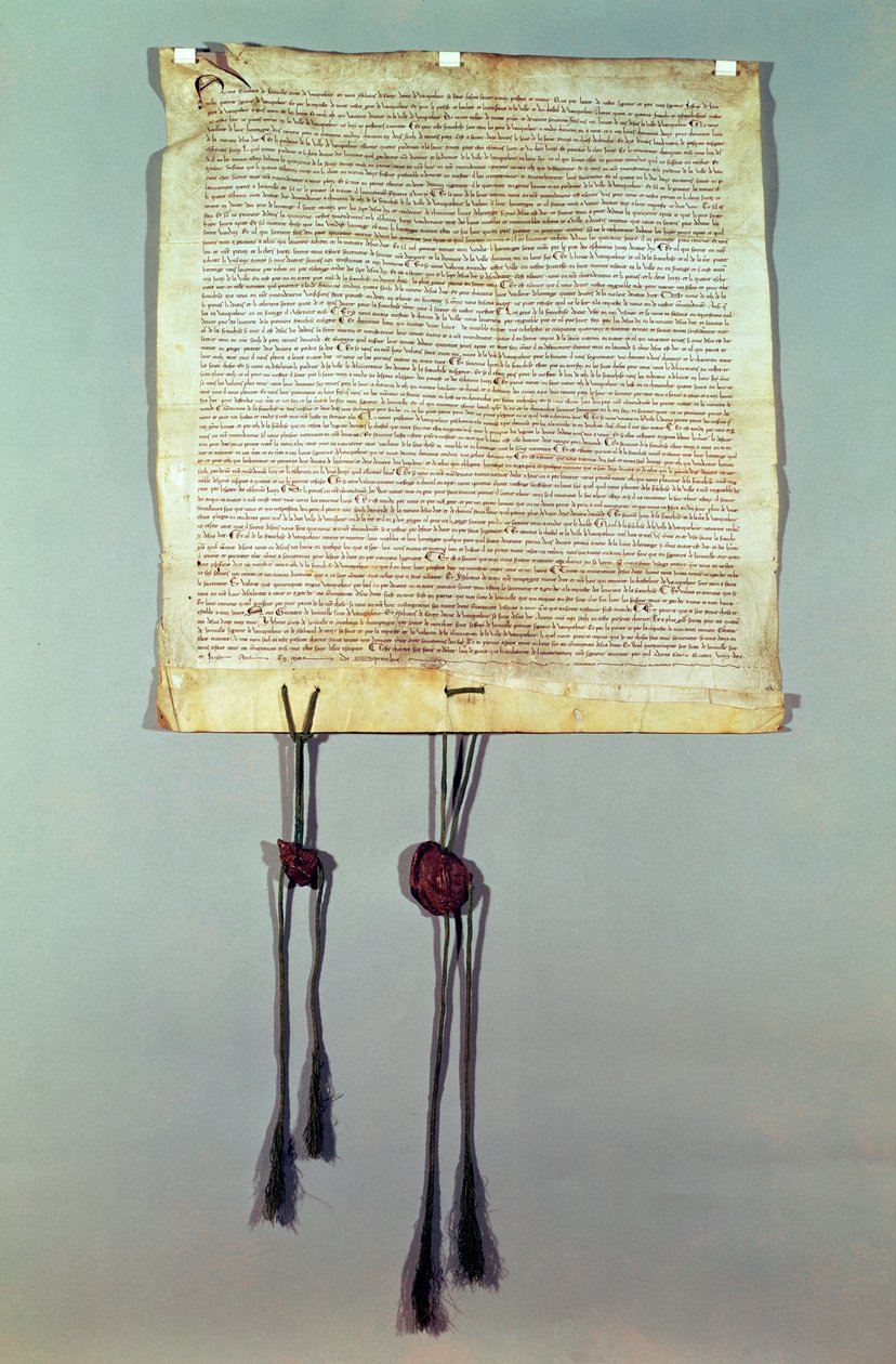 Franšízová charta města Vaucouleurs, udělená Gauthierem de Joinville, potvrzená jeho strýcem Jeanem de Joinville, září 1298 od French School
