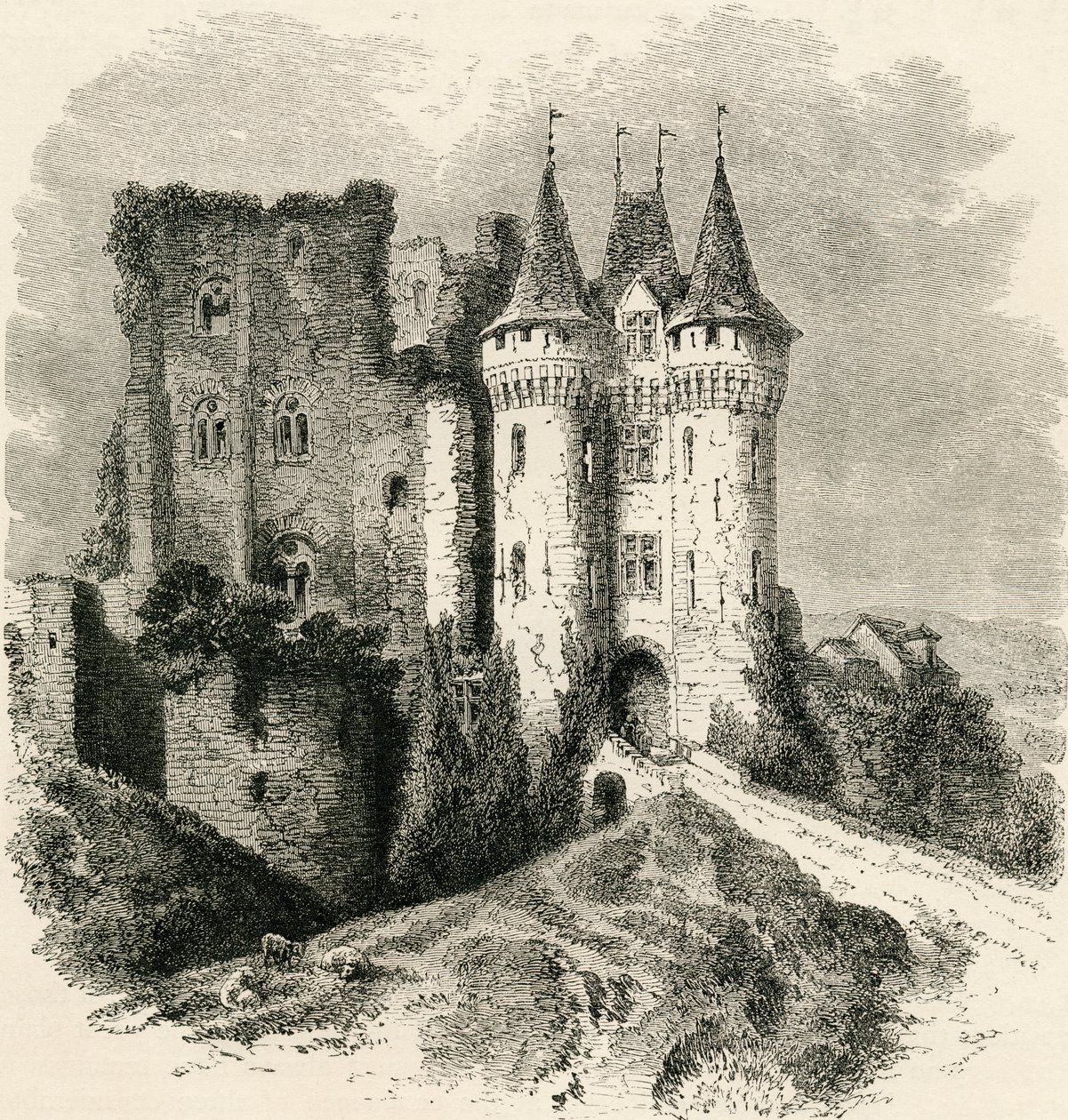 Zámek Saint-Jean v Nogent-le-Rotrou, Francie, v 19. století, z „Francouzských obrázků“ od reverenda Samuela G. Greena, vydaného v roce 1878 od French School